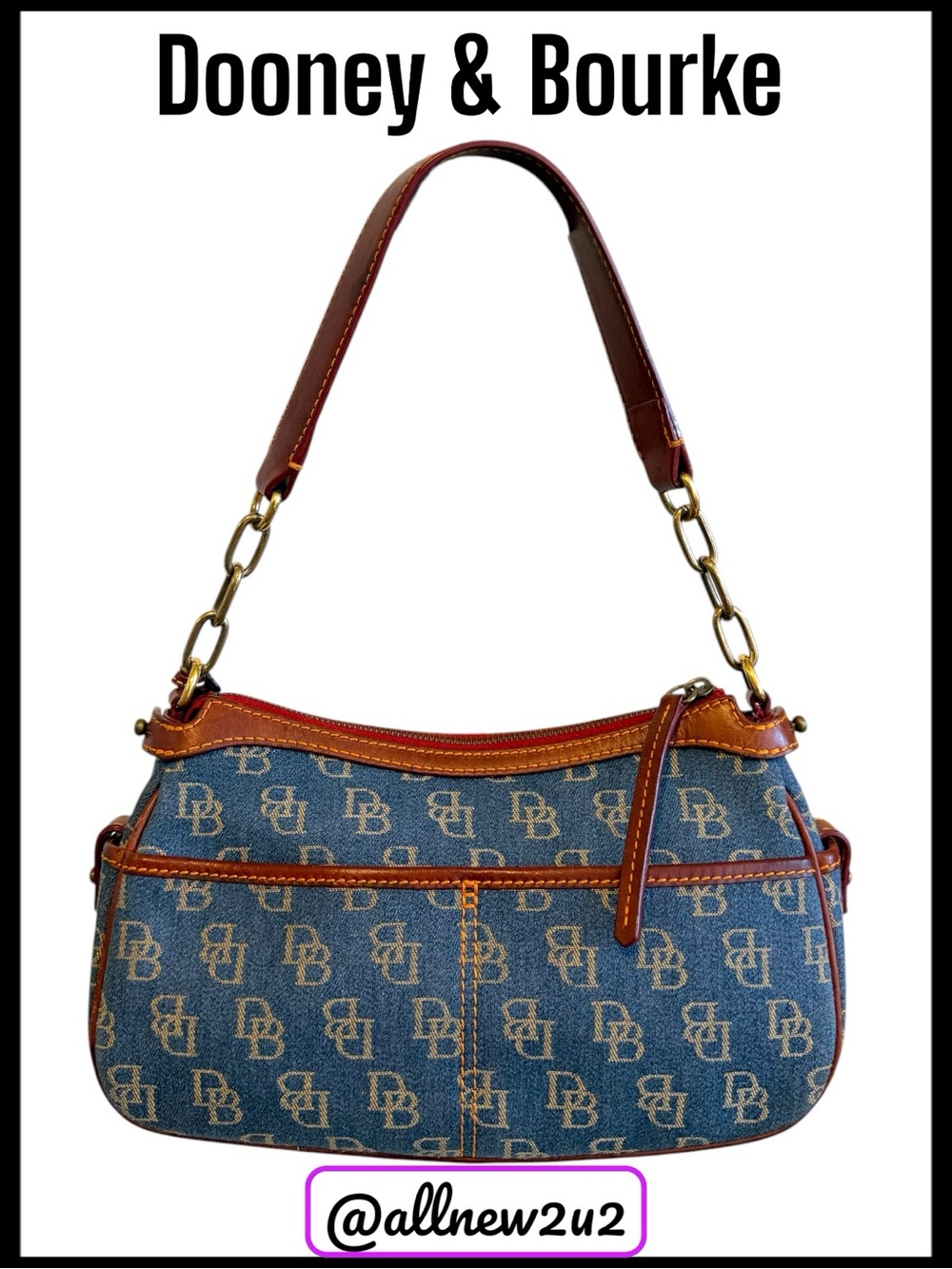 Reserved Dooney & Bourke Vintage Denim Monogram Hobo Baguette Bag - Picture 2 of 14